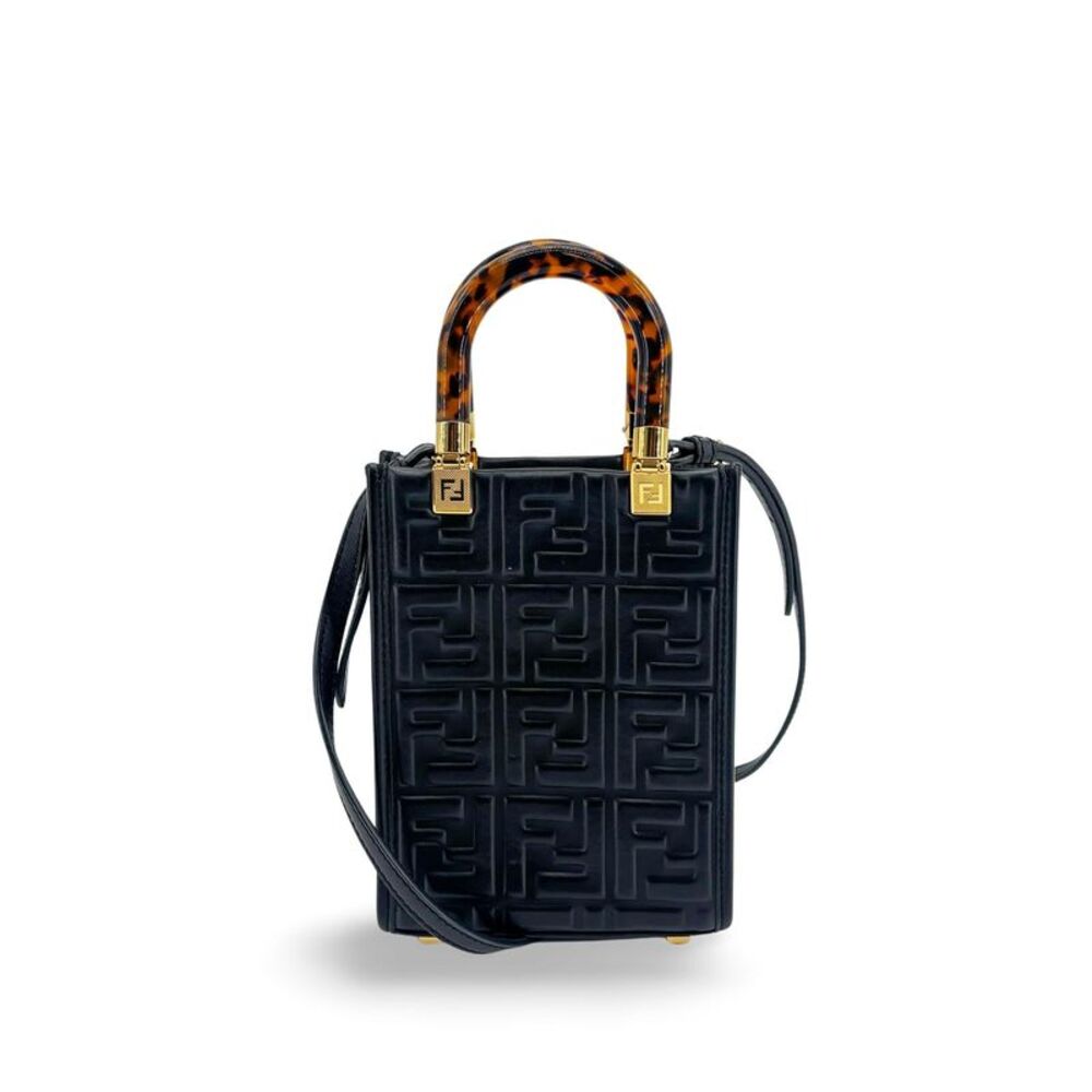 Fendi Mini Sunshine Shopper Bag Black Leather